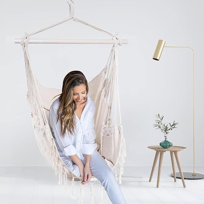 Goutime Hammock Chair, Hanging Rope Ceiling Swing - Image 4