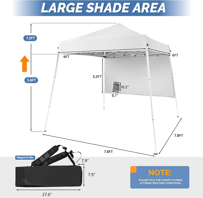 VINGLI 6x6 ft Pop Up Canopy Tent, Outdoor Small Canopy Tent - Image 3
