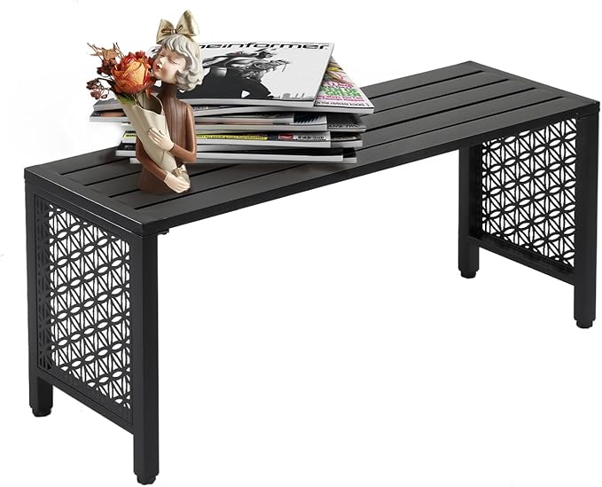 VINGLI 40in Outdoor Metal Bench, All-Weathe Backless Patio Bench by VINGLI