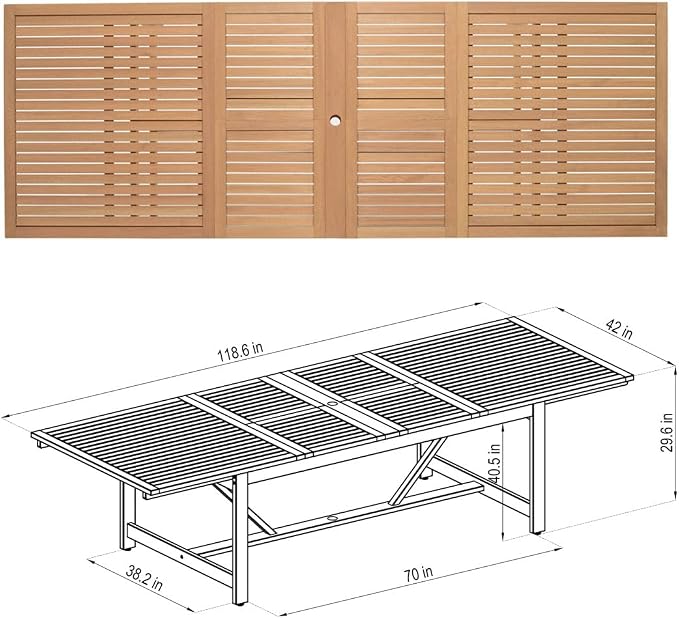 Amazonia Franklin 9-Piece Rectangular Extendable Patio Dining Set Teak Finish - Image 7