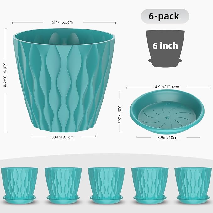 6 Pack 6 Inch Indoor Plant Pots - Image 2