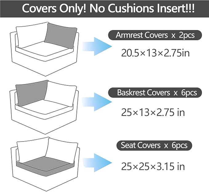 14Pcs Outdoor Cushion Covers Replacement Washable Waterproof UV w/Zipper - Image 6