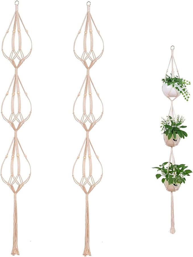ELANE 2PCS 3-Tier 70" Macrame Plant Hangers Basket Plant Hanger Indoor Outdoor by ELANE