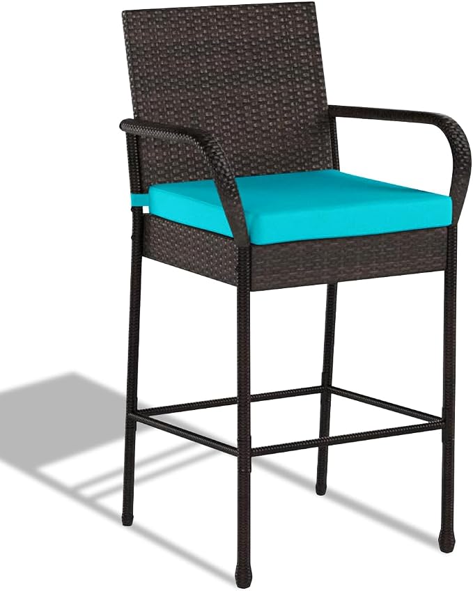 Sundale Outdoor Wicker Bar Stool Set of 4, Patio Counter Height Pub Chair - Image 9