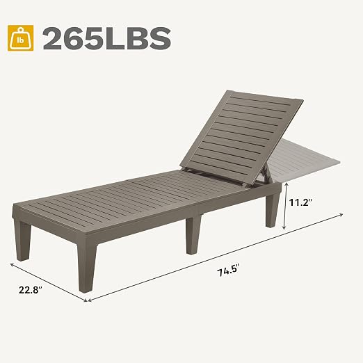 DWVO Outdoor Chaise Lounge, Pool Lounge Chair w/ 5-Level Backrest, Waterproof & - Image 3