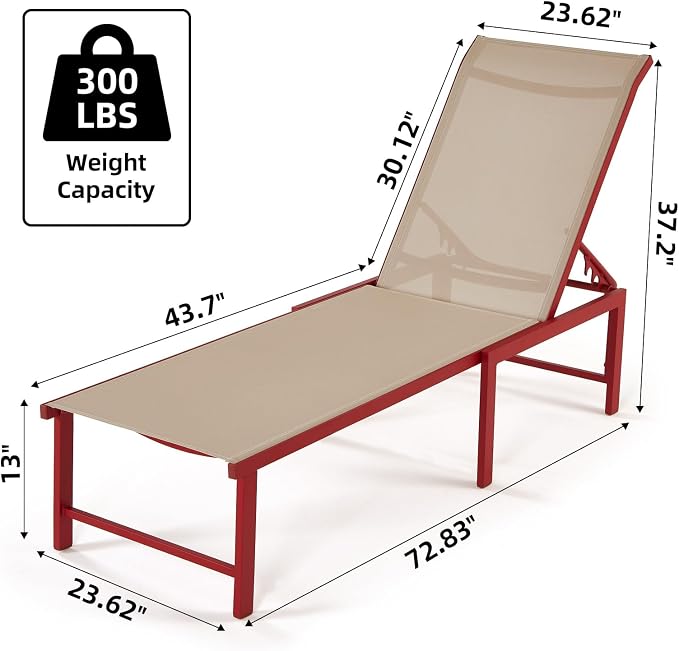 Outdoor Pool Lounge Chairs, Five-Position Recliner Loungers - Image 2