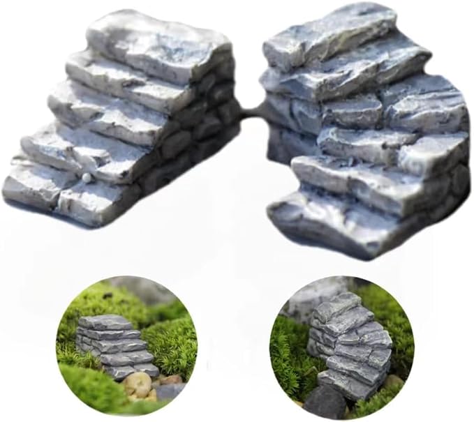 2Pcs Miniature Garden Bridge and Stone Steps, Resin Fairy Garden Decor - Image 3