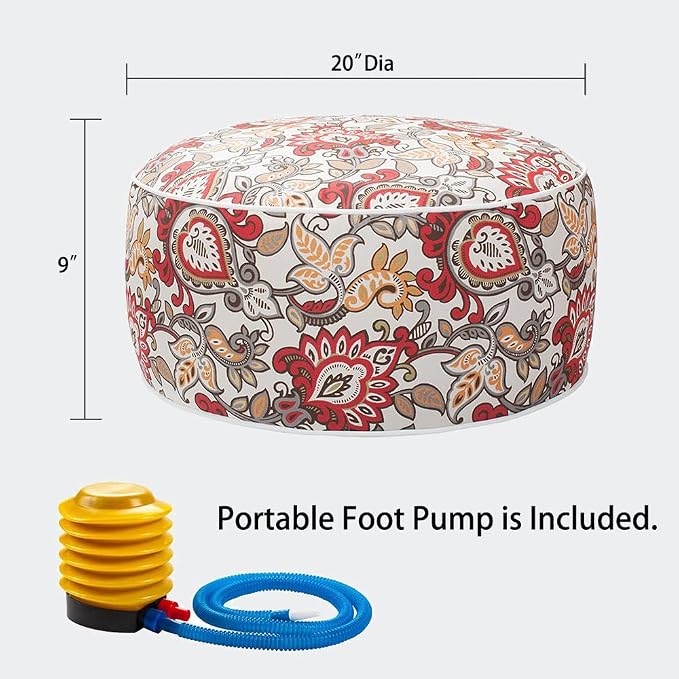 Magpie Fabrics Indoor/Outdoor Inflatable Stool Ottoman Pouf, Water Repellent - Image 3