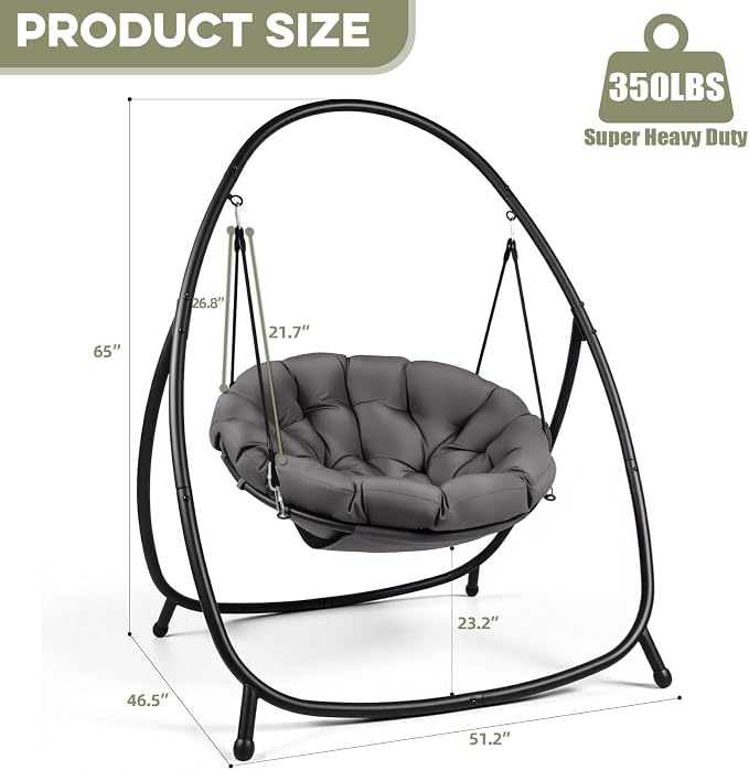 Hammock Hanging Chair with Stand Round-Shaped Swing Chair Indoor with Padded - Image 7