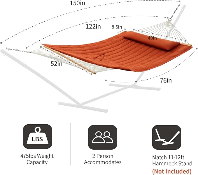 Outdoor Double Hammock with Hardwood Spreader Bars, Large Rope Hammock with - Image 6