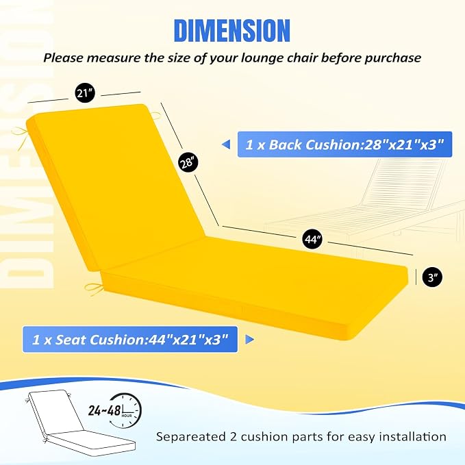Basic Beyond Chaise Lounge Cushions Outdoor, 3-Layer Waterproof Outdoor - Image 4