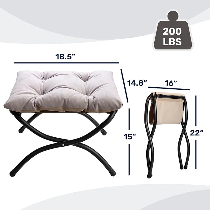 HollyHOME 15" Folding Footrest Stool, Upholstered Small Foldable Ottoman - Image 3