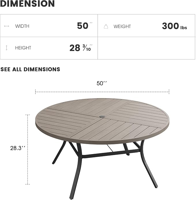 Patio Dining Table for 6, Round Metal Outdoor Table - Image 2