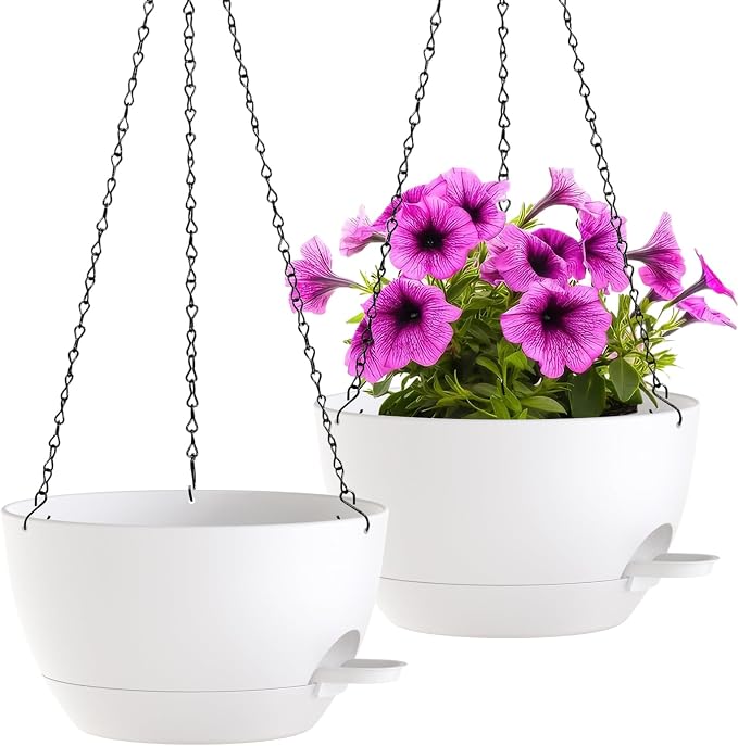 WOUSIWER Self Watering Hanging Planters, 2 Pack 12'' Plastic Pots by WOUSIWER