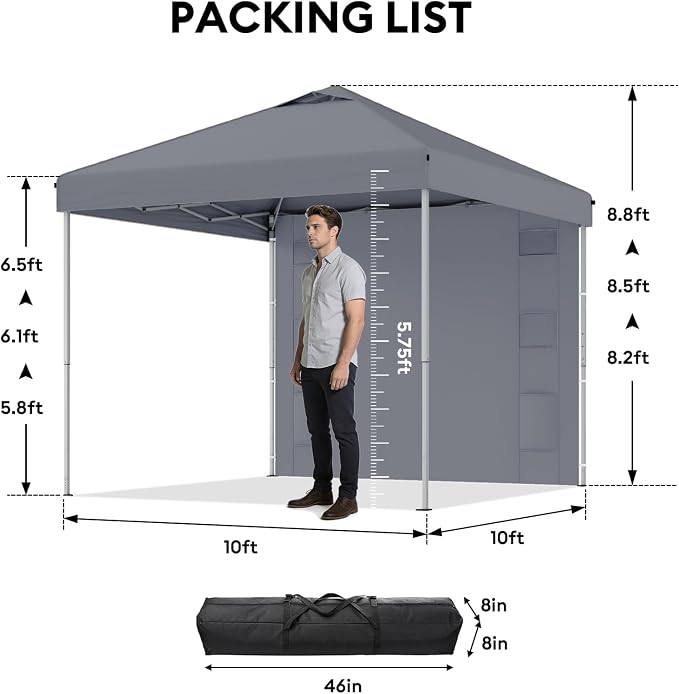 10x10 Pop Up Canopy with Sidewalls, Instant Heavy Duty Canopy Tent - Image 4