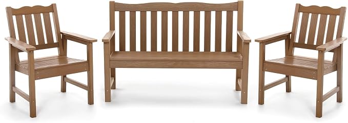Stoog Oversized All-Weather Garden Bench & Chairs Set, 3-Piece Patio Furniture by Stoog