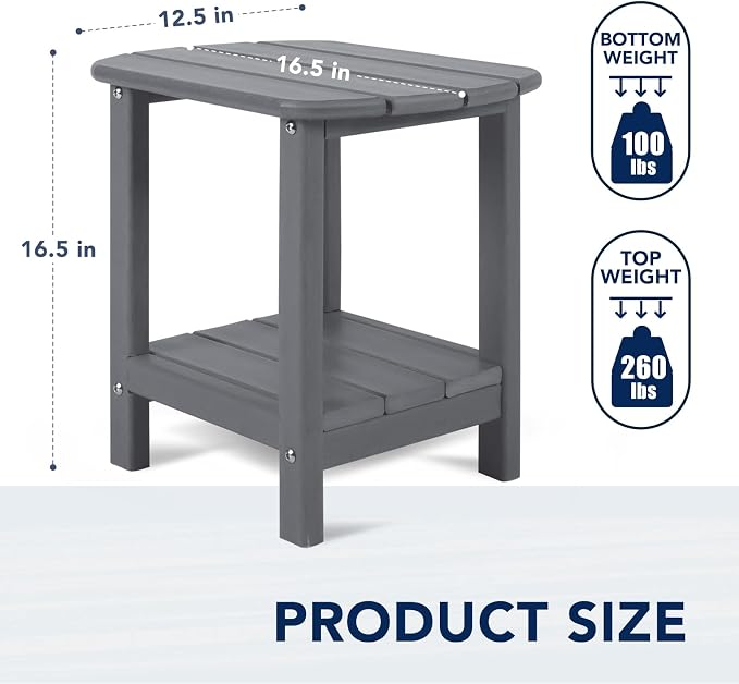 nalone Adirondack Side Table 16.5" Outdoor Side Table HDPE Plastic Double - Image 3