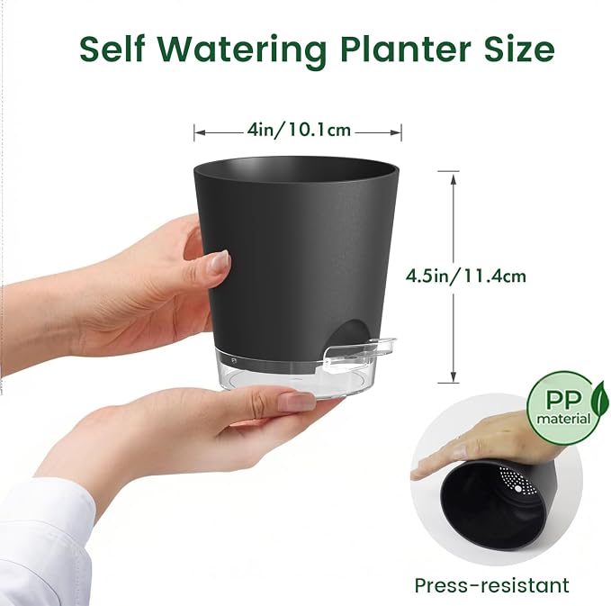 4 inch Self Watering Pots for Indoor Plants, 5 Pack Small Flower Plant Pots - Image 2