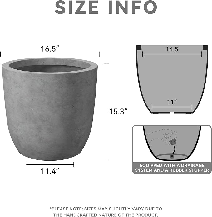 Kante 16.5" Dia Round Concrete Planter, Large Outdoor Modern Indoor Decorative - Image 6