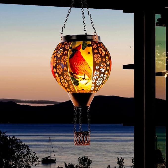 DREAMSOUL Cardinal Hot Air Balloon Solar Lantern, Metal Solar Lantern - Image 3
