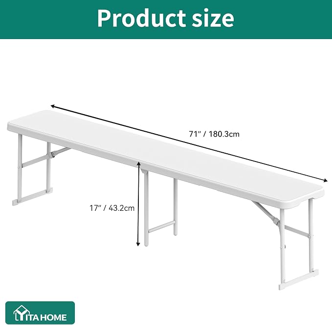 YITAHOME 6FT Folding Bench 2 Pack, HDPE Portable Bench - Image 2