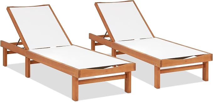 COSTWAY Set of 2 Patio Wood Chaise Lounge Chair, Strong Eucalyptus Wood Frame by COSTWAY