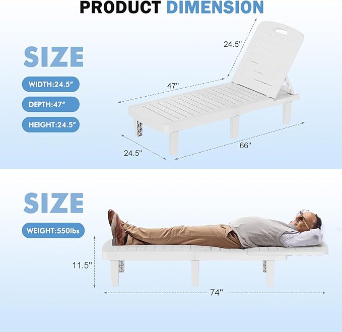WACASA Outdoor Chaise Lounge Chairs Set of 2, Oversized Lounge Chairs - Image 2