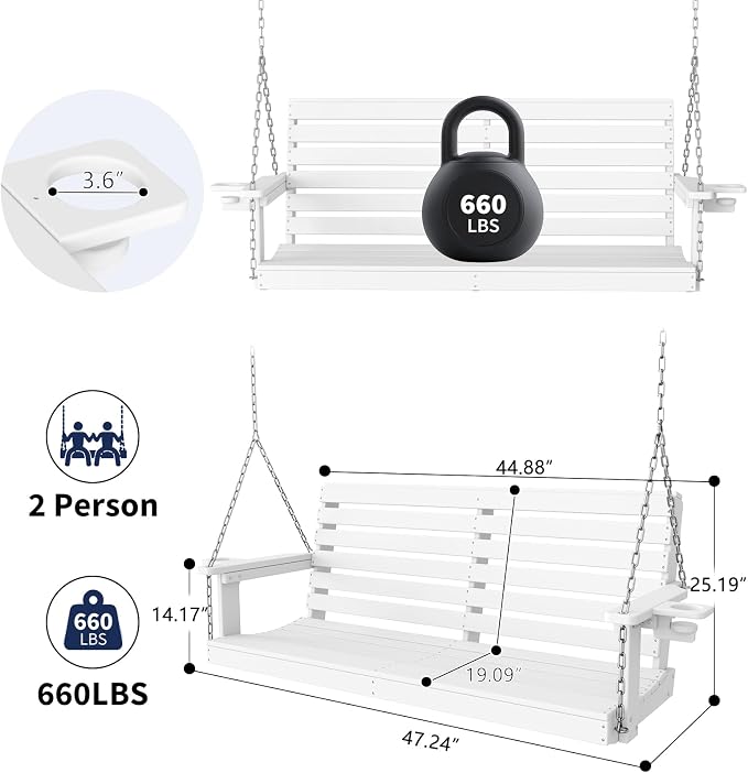 Plawdlik Porch Swings, 2 Seat Patio Chair - Image 4