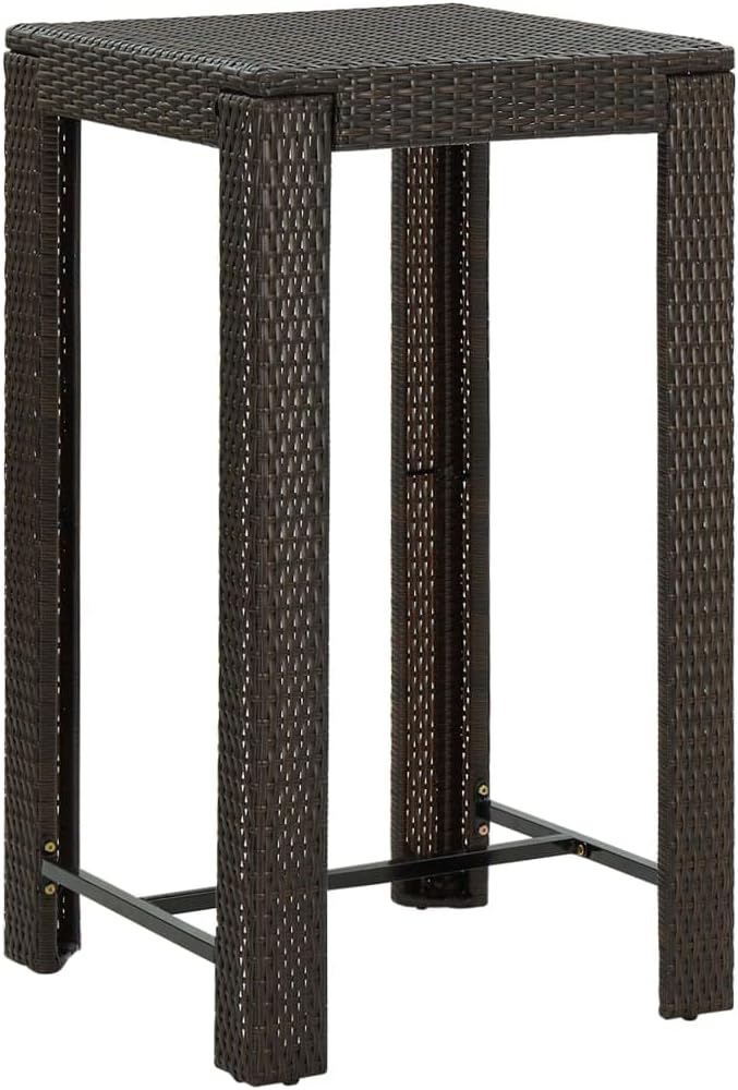 Garden Bar Table Brown 23.8"x23.8"x43.5" Poly Rattan by Casafoyer