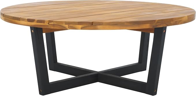 SAFAVIEH Outdoor Collection Leo Natural/Black 4-Leg Round Coffee Table by SAFAVIEH