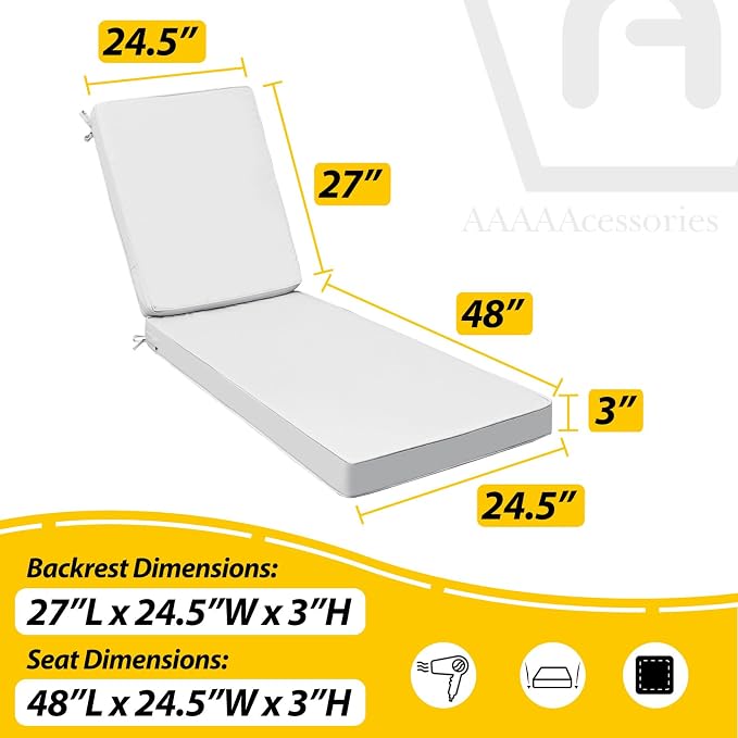 AAAAAcessories Outdoor Chaise Lounge Cushions, Fade-Resistant, Waterproof Patio - Image 5