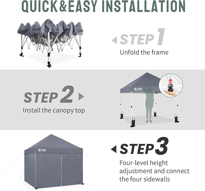 CROWN SHADES 10x10 Pop Up Canopy Tent Instant Commercial 1-Person Setup - Image 5