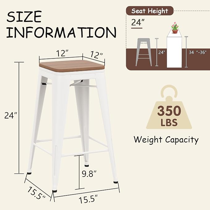Andeworld Bar Stools Set of 4 Stackable Metal Bar Stools Industrial Counter - Image 2