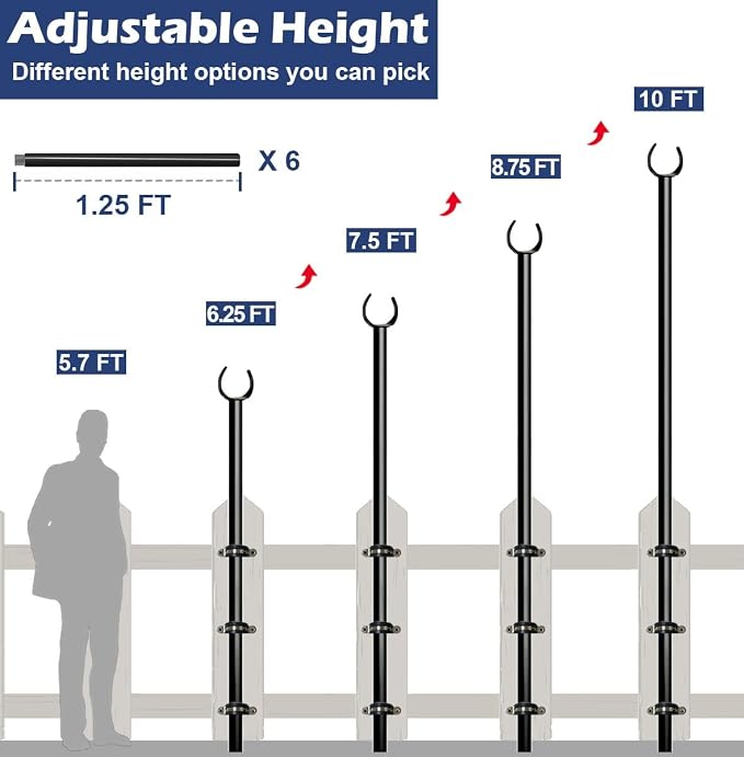 10FT String Light Pole for Outdoor, Heavy Duty Metal Lighting Stand Pole for - Image 3
