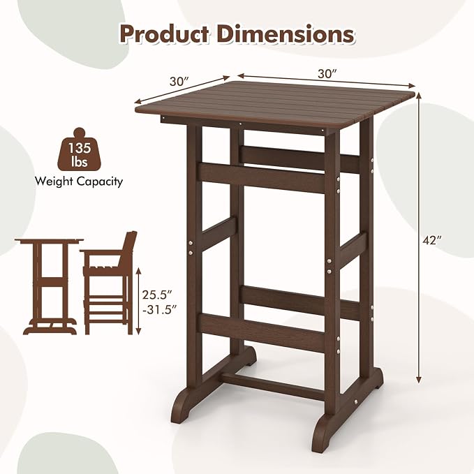 Giantex 42" Height Outdoor Tall Bar Table, HDPE Square Pub Tables - Image 3