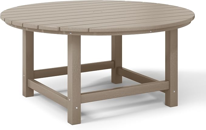 WestinTrends Malibu Low Outdoor HDPE Round Patio Coffee Table, Weathered Wood - Image 7