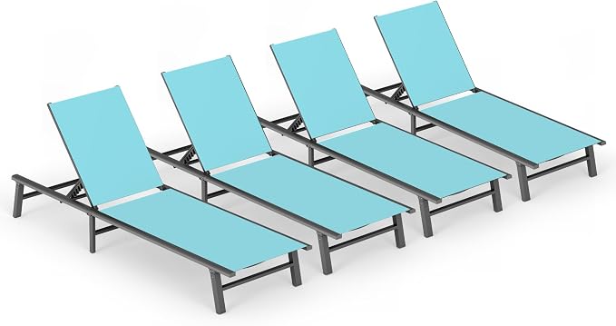 Foldable Outdoor Lounge Chair Set of 4, No Assembly Aluminum Chaise Lounge by CIOKEA