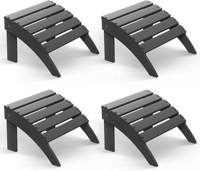 BRIOPAWS Adirondack Ottomans | Folding | Set of 4 | HDPE Plastic | Grey Outdoor by BRIOPAWS