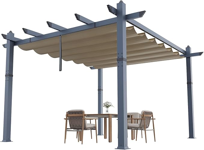 10x13 Ft Aluminum Pergola with Retractable Canopy Metal Gazebo - Image 2