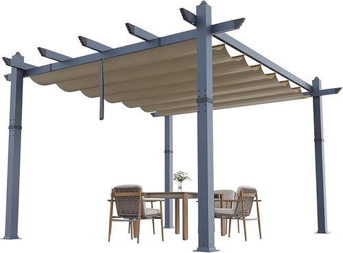 10x13 Ft Aluminum Pergola with Retractable Canopy Metal Gazebo - Image 2