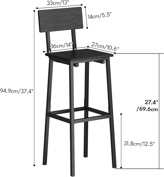 GILLAS Set of 2 Bar Stools, Tall Bar Chairs - Image 2