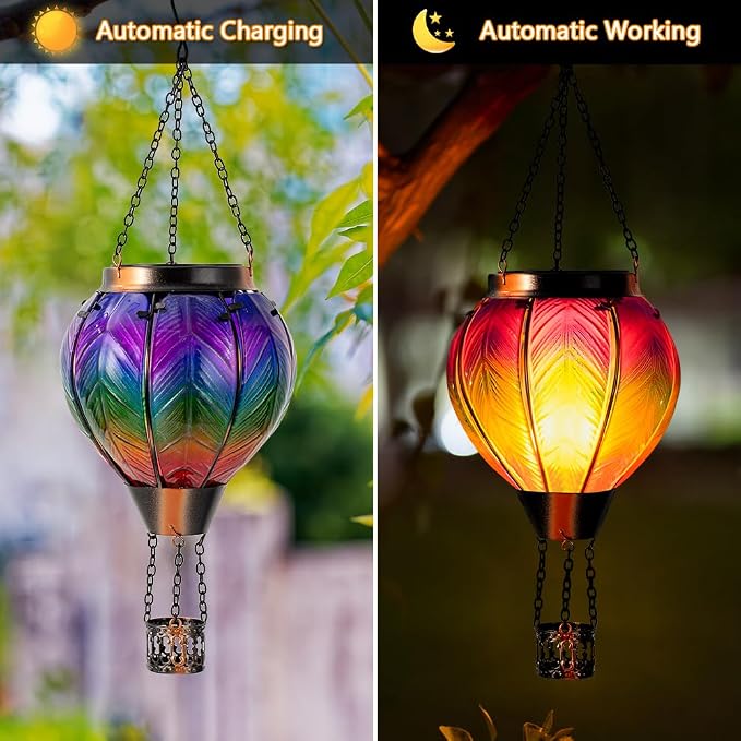 DREAMSOUL Hot Air Balloon Solar Lantern, Glass Outdoor Lantern Hanging Solar - Image 4