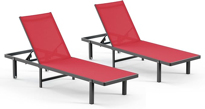 Aluminum Outdoor Lounge Chairs Set of 2, Pool Lounge Chairs - Image 8