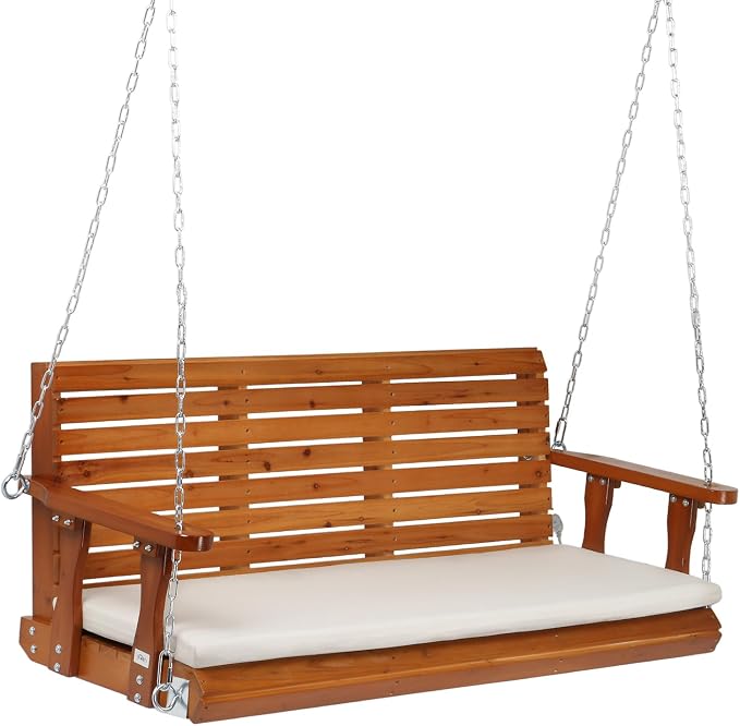 VINGLI Wooden Porch Swing, Heavy Duty 880 LBS Hanging Patio Bench by VINGLI