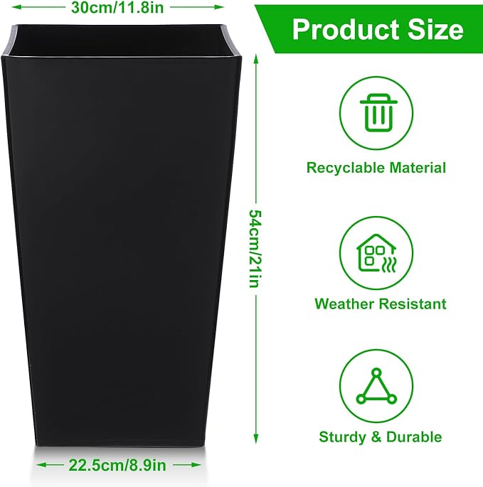 Hushee Set of 4 Tall Outdoor Planters 21 Inch Tall Tapered Square Planter - Image 2