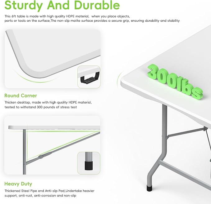 HLPB Folding Table Picnic Table Set, 6 ft Camping Table - Image 3