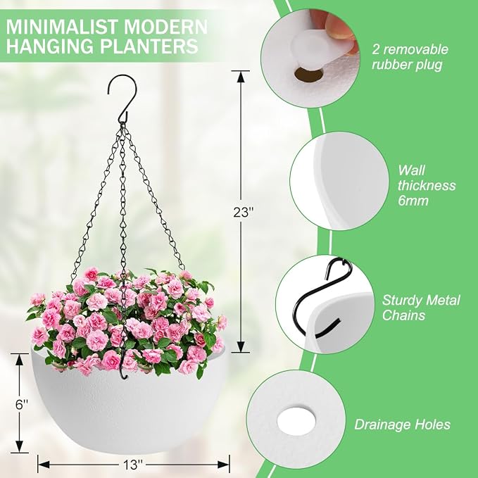 13 inch Hanging Planters for Indoor Plants, 2 Pack Planters for Outdoor Plants - Image 2