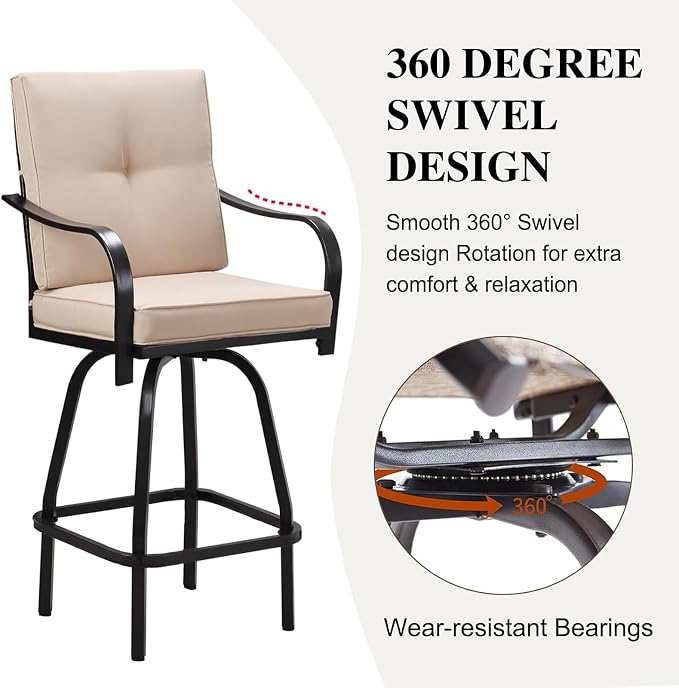 Patio Swivel Bar Stools, Outdoor Bar Height Swivel Chairs Set of 2 - Image 4