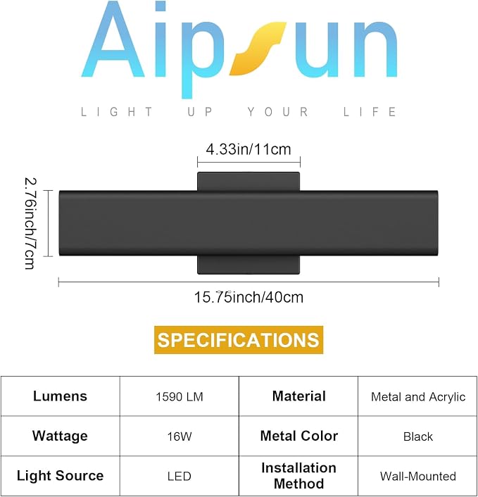 Aipsun 2 Packs Outdoor Wall Sconce, 3000K 4000K 6000K, 15.75in Modern Black - Image 8