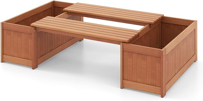 Giantex Set of 2 Outdoor Bench, Wood Raised Garden Bed w/Open Base, - Image 10